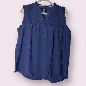 Rain Navy Blue Lightweight Smocked Sleeveless Blouse 1X